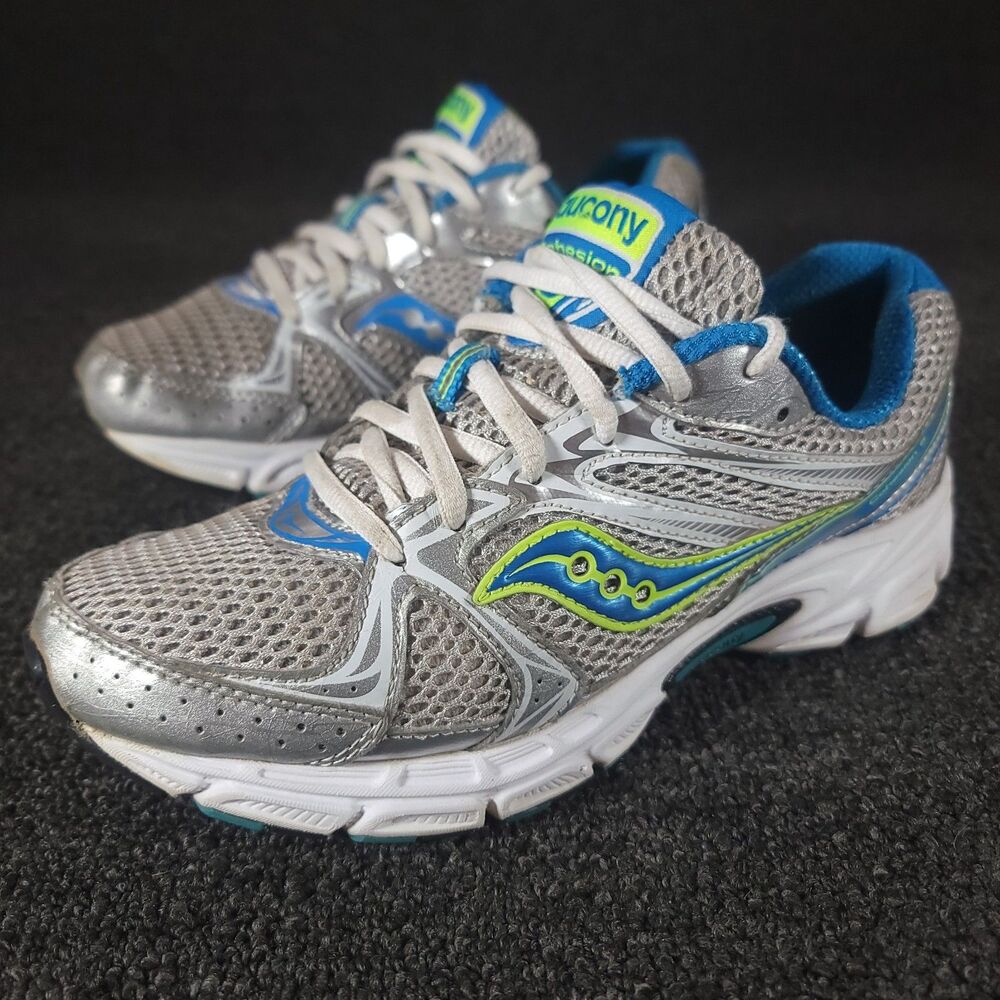 Saucony Cohesion 6 Running Shoes Womens 7 W Slvr/Wht/Blue/Lime 15166-1 Sneakers